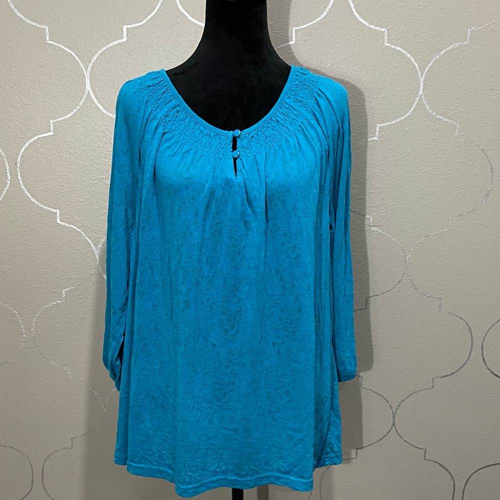 Kim Rogers Blue Burnout Top Size 2X